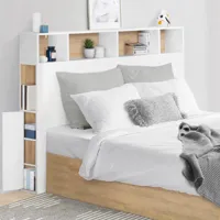 tête de lit avec rangement intégré 165 cm blanc et bois façon hêtre