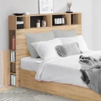 tête de lit avec rangement intégré bois façon hêtre et noir 145 cm