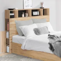 tête de lit avec rangement intégré bois façon hêtre et noir 165 cm