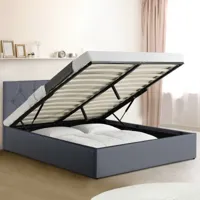lit coffre avec tête de lit gris 160x200 cm