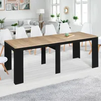table console extensible 14 personnes bois noir et façon hêtre