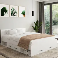 lit double blanc 140x190cm avec tête de lit et rangements