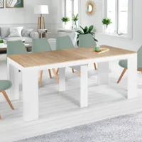table console extensible bois façon hêtre et blanc : 10 personnes