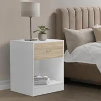 tables de nuit en bois blanc et façon hêtre avec tiroir