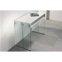 table console extensible 45 à 225 cm stef 8 couverts piétement verre clair plateau blanc