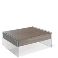 table basse relevable bella 80x80cm coloris noyer piétement en verre