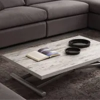 table basse relevable extensible lift wood vintage piètement acier coloris aluminium 110 x 70 cm