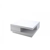 table basse carrée albi finition laquée blanc brillant 2 tiroirs