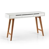 bureau style scandinave falco blanc et bois 120 cm