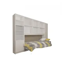 composition armoire lit horizontale strada-v2 blanc mat couchage 90cm avec surmeuble et 2 colonnes rangements