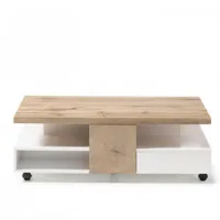 table basse reaux 120 x 60 cm décor chêne et blanc laque mat