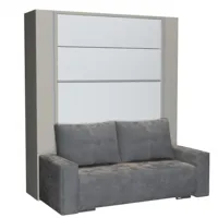 beluga sofa armoire lit escamotable 140cm finiton gris et blanc canapé microfibre grise