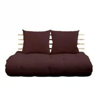 canapé lit futon shin sano brown et pin massif couchage 140*200 cm.