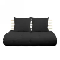 canapé lit futon shin sano gris foncé et pin massif couchage 140*200 cm.