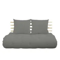 canapé lit futon shin sano gray et pin massif couchage 140*200 cm.