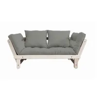 banquette méridienne futon beat pin naturel tissu gray couchage 75*200 cm.
