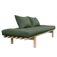 méridienne futon pace en pin coloris vert olive couchage 75*200 cm.