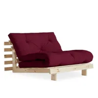 fauteuil convertible futon roots pin naturel coloris bordeaux couchage 90 x 200 cm.