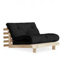 fauteuil convertible futon roots pin naturel coloris gris foncé couchage 90 x 200 cm.