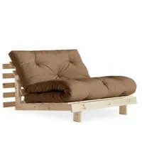 fauteuil convertible futon roots pin naturel coloris mocca couchage 90 x 200 cm.