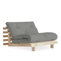 fauteuil convertible futon roots pin naturel coloris gris couchage 90 x 200 cm.