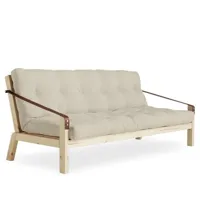 banquette futon poetry en pin massif coloris beige couchage 130 x 190 cm.