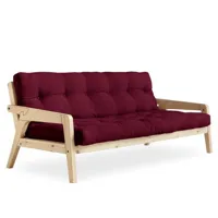 canapé convertible futon grab pin naturel coloris bordeaux couchage 130 cm.