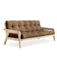 canapé convertible futon grab pin naturel coloris mocca couchage 130 cm.
