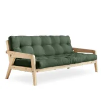 canapé convertible futon grab pin naturel coloris vert olive couchage 130 cm.