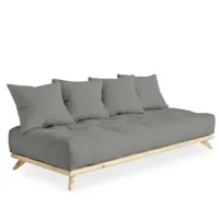 canapé convertible futon senza pin naturel coloris gris couchage 90 cm.