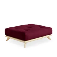 pouf futon senza pin naturel coloris bordeaux de 90 x 100 cm.