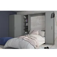 composition armoire lit escamotable smart-v2 gris mat couchage 140 x 200 cm  2 colonnes rangements + angle