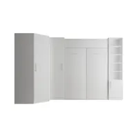 composition armoire lit escamotable smart-v2 blanc mat couchage 140 x 200 cm  2 colonnes rangements + angle