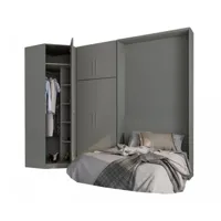 composition armoire lit escamotable smart-v2 gris mat couchage 160 x 200 cm armoire 2 portes + angle