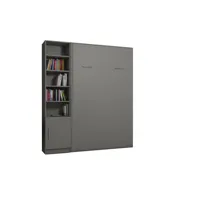 composition armoire lit escamotable smart-v2 gris mat couchage 160 x 200 cm colonne bibliothèque