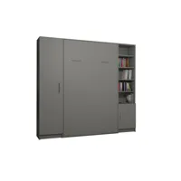 composition armoire lit escamotable smart-v2 gris mat couchage 160 x 200 cm colonne armoire et bibliothèque
