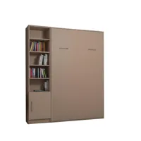 composition armoire lit escamotable smart-v2 taupe mat couchage 160 x 200 cm colonne bibliothèque
