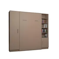 composition armoire lit escamotable smart-v2 taupe mat couchage 140 x 200 cm colonne armoire et bibliothèque