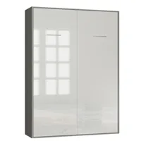 armoire lit escamotable smart-v2 structure gris graphite mat, façade gloss blanc brillant 160*200 cm