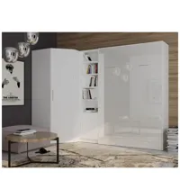 composition armoire lit angle smart-v2 160*200 cm, blanc mat / façade gloss blanc brillant