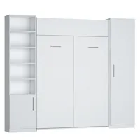 composition armoire lit escamotable dynamo blanc mat couchage 140 x 200 cm
