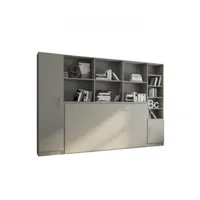 composition armoire lit horizontale strada-v2 gris graphite mat couchage 90*200 avec surmeuble et 2 colonnes rangements