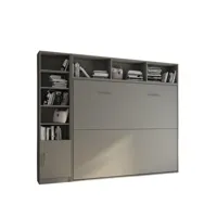 composition armoire lit horizontale strada-v2 gris graphite mat couchage 160*200 avec surmeuble et 1 colonne bibliothèque