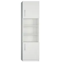 armoire de rangement porte haute et basse, bibliothèque centrale coloris blanc mat largeur 50 cm