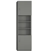 armoire de rangement porte haute et basse, bibliothèque centrale coloris gris graphite mat largeur 50 cm
