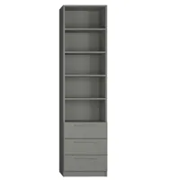 armoire de rangement bibliothèque + 3 tiroirs coloris gris graphite mat largeur 50 cm