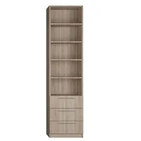 armoire de rangement bibliothèque + 3 tiroirs finition chêne naturel largeur 50 cm