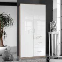 armoire cooper 2 portes 3 tiroirs largeur 91 laqué blanc /  chêne