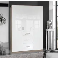 armoire cooper 3 portes  3 tiroirs largeur 135 laqué blanc / décor chêne