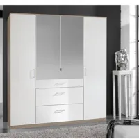 armoire cooper 179 cm 2 portes 3 tiroirs laqués blanc 2 portes miroir
